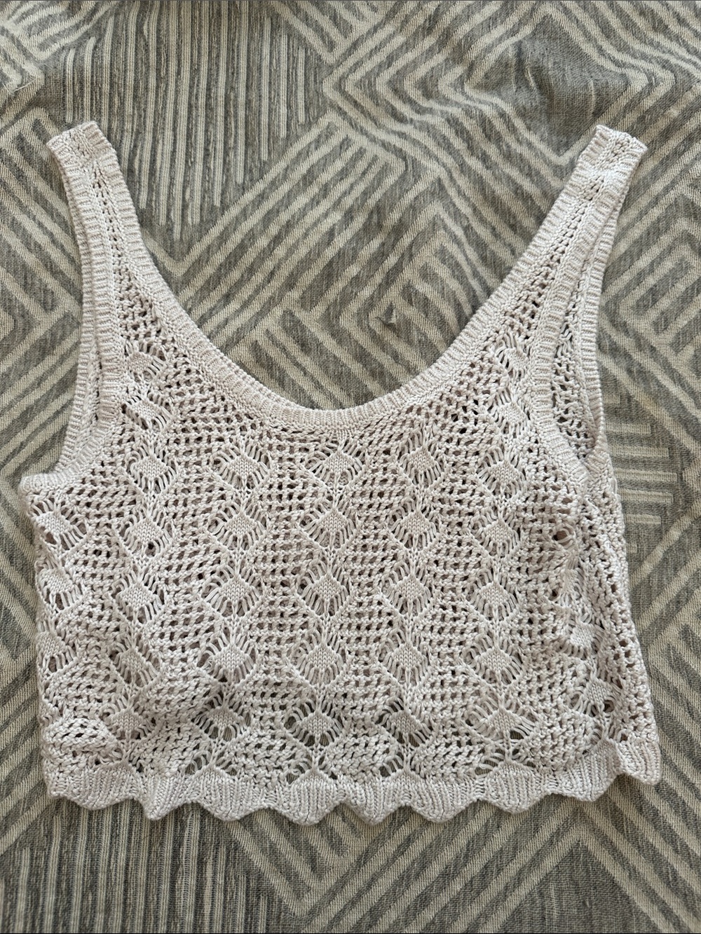PINK Victoria's Secret Light Beige Crochet Crop Tank
